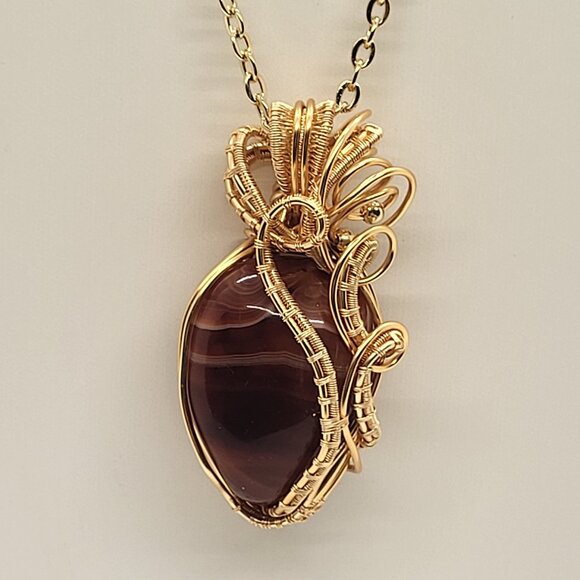Carnelian  Agate Wire  Wrapped Pendant- Necklace - Picture 2 of 4